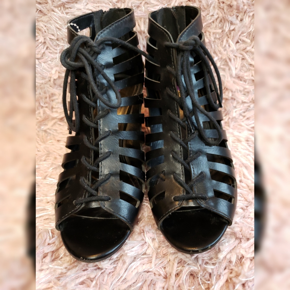 Black Lace up Wedges